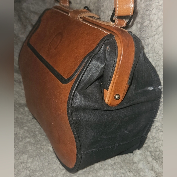 Paco Lobo Cognac Leather Black Nylon Crossbody Bag Adjustable Strap Purse - Picture 5 of 16